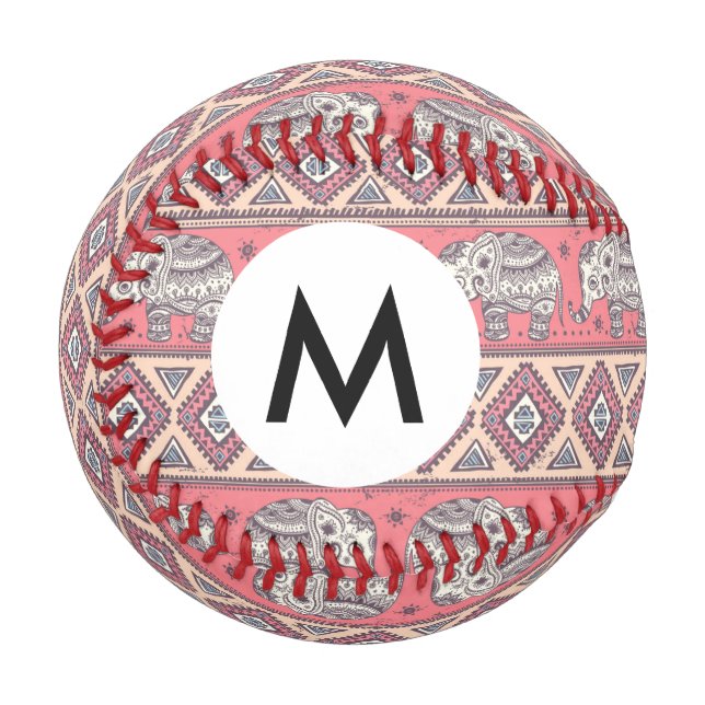 Pelota De Béisbol Patrón de elefantes étnicos rosados (Anverso izquierdo)