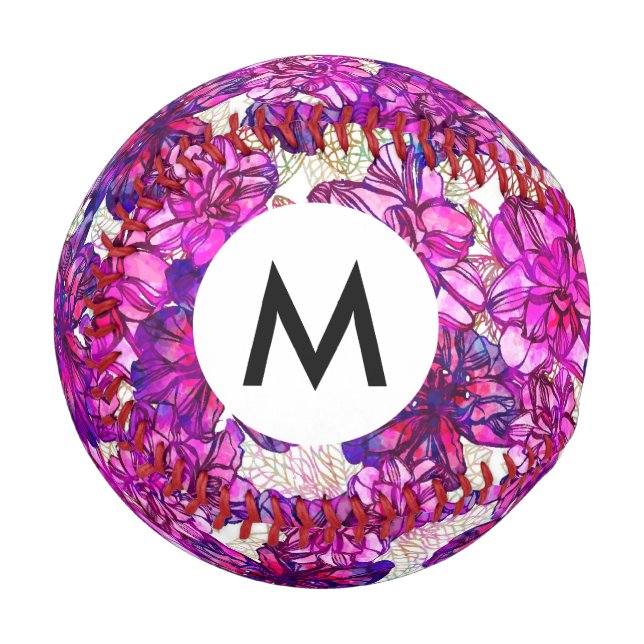 Pelota De Béisbol Patrón De Flores Abstractas Rosa Y Púrpura (Anverso izquierdo)