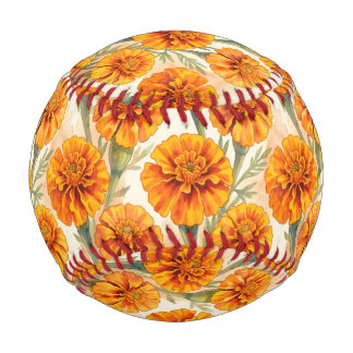 Pelota De Béisbol Patrón de flores de caléndula naranja