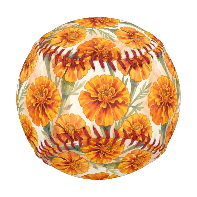 Pelota De Béisbol Patrón de flores de caléndula naranja (Anverso)