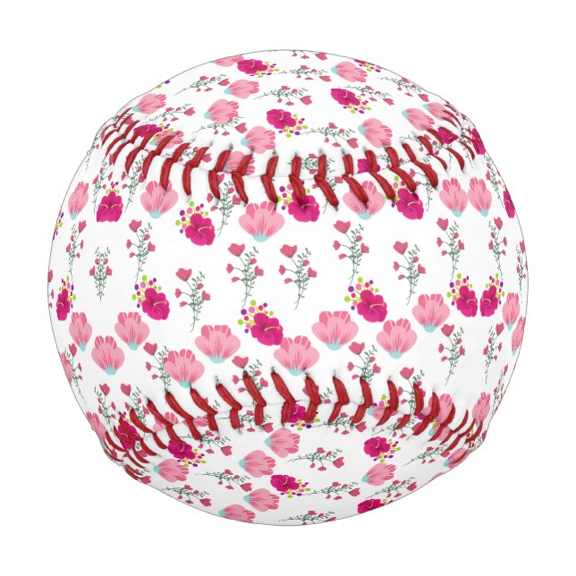 Pelota De Béisbol Patrón de flores rosas (Anverso)