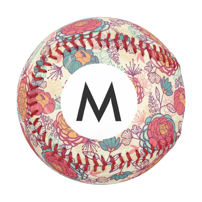 Pelota De Béisbol Patrón de flores y hojas de peonía (Anverso izquierdo)