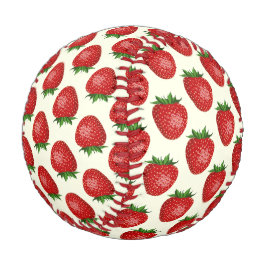 Pelota De Béisbol Patrón de Fresa, Fresas Rojas, Fruta, Hoja