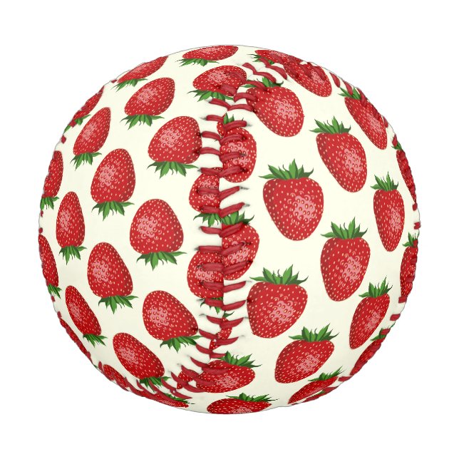 Pelota De Béisbol Patrón de fresa, fresas rojas, frutas, hojas (Angular)