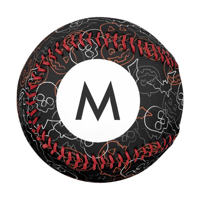 Pelota De Béisbol Patrón de Halloween monograma (Anverso izquierdo)