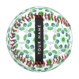 Pelota De Béisbol Patrón de Hoja, Hojas Verdes, Tu Nombre
