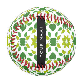 Pelota De Béisbol Patrón de Hoja, Hojas Verdes, Tu Nombre