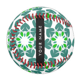 Pelota De Béisbol Patrón de Hoja, Hojas Verdes, Tu Nombre