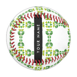 Pelota De Béisbol Patrón de Hoja, Hojas Verdes, Tu Nombre