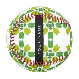 Pelota De Béisbol Patrón de Hoja, Hojas Verdes, Tu Nombre