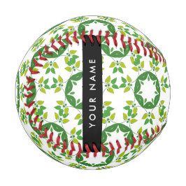 Pelota De Béisbol Patrón de Hoja, Hojas Verdes, Tu Nombre