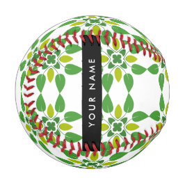 Pelota De Béisbol Patrón de Hoja, Hojas Verdes, Tu Nombre