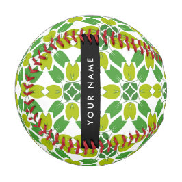 Pelota De Béisbol Patrón de Hoja, Hojas Verdes, Tu Nombre