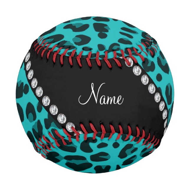 Pelota De Béisbol Patrón de leopardo turquesa de nombre personalizad (Anverso)