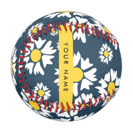 Pelota De Béisbol Patrón de margarita, maricas blancas, tu nombre