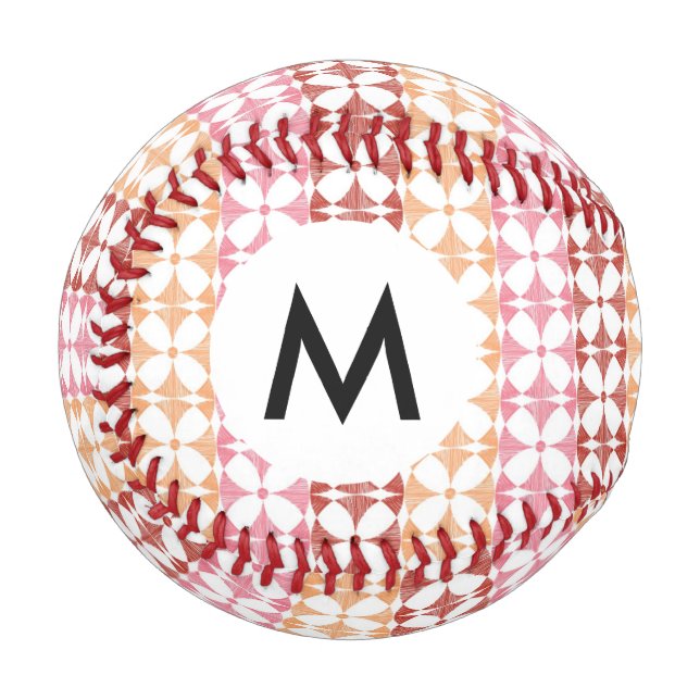 Pelota De Béisbol Patrón de rayas de ikat rojo geométrico (Anverso izquierdo)