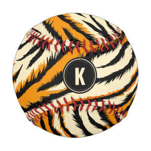 Pelota De Béisbol Patrón de rayas de tigre naranja negro Monograma