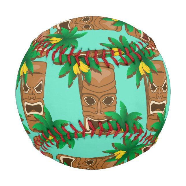 Pelota De Béisbol Patrón de repetición de tiki hawaiano (Anverso)