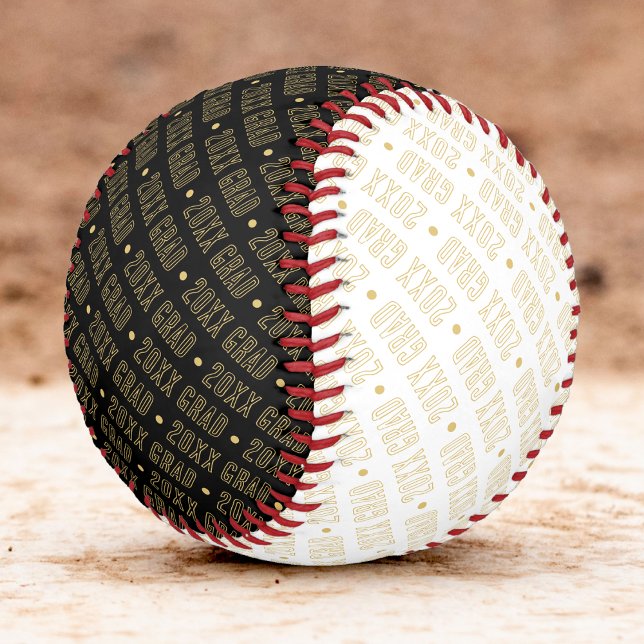 Pelota De Béisbol Patrón del año de graduación de la escuela blanca  (Black White & Gold School Graduation Year Pattern Baseball)