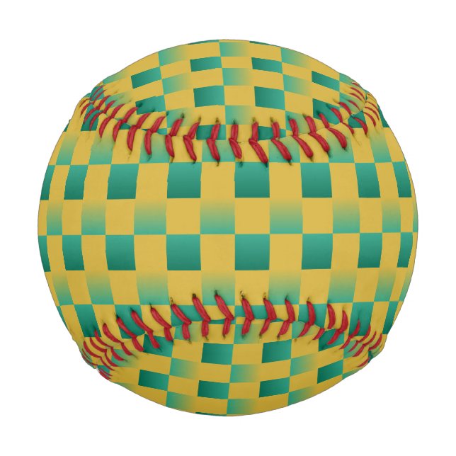 Pelota De Béisbol Patrón elegante de cuadros en verde y oro (Anverso)