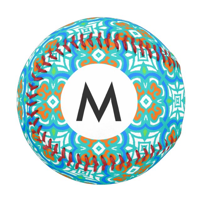 Pelota De Béisbol Patrón étnico verde azulado (Anverso izquierdo)