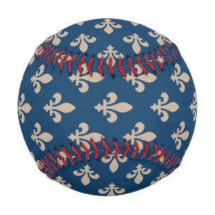 Pelota De Béisbol Patrón Flor de Lis, Real Francés, Crema sobre Azul