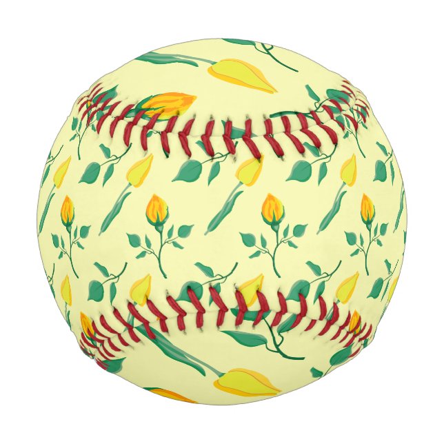 Pelota De Béisbol Patrón floral con flores amarillas de rosa y tulip (Anverso)