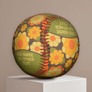 Pelota De Béisbol Patrón floral de tierra de color funky - Monograma