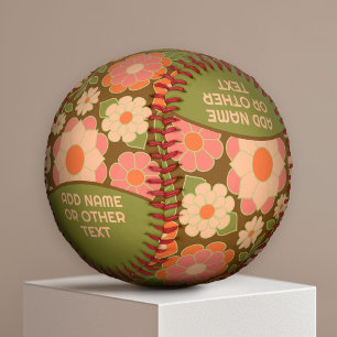 Pelota De Béisbol Patrón floral de tierra de color funky - Monograma