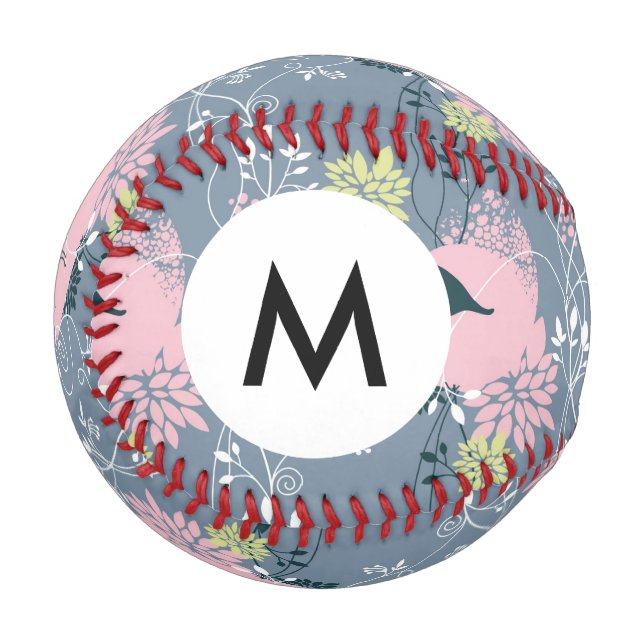 Pelota De Béisbol Patrón floral monograma (Anverso izquierdo)