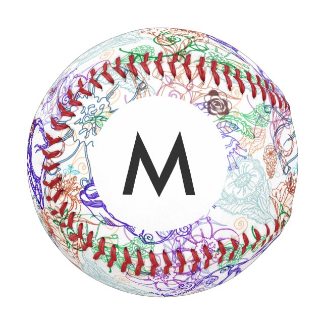 Pelota De Béisbol Patrón floral monograma 8 (Anverso izquierdo)