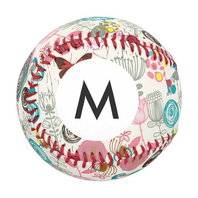Pelota De Béisbol Patrón floral monograma estilo retro 5 (Anverso izquierdo)