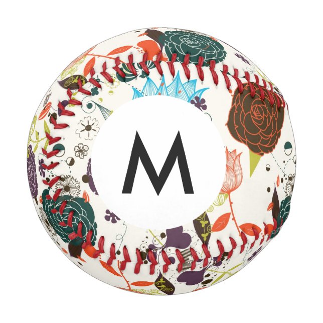 Pelota De Béisbol Patrón floral retro monograma 2 2 (Anverso izquierdo)