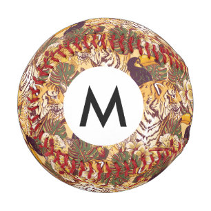Pelota De Béisbol Patrón floral tropical con tigre