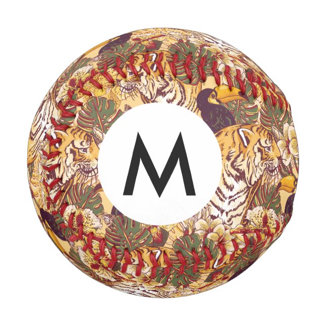 Pelota De Béisbol Patrón floral tropical con tigre (Anverso izquierdo)