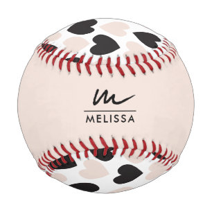 Pelota De Béisbol Patrón moderno Rubor Pink Black Love Hearts