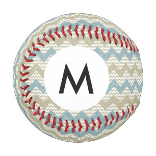 Pelota De Béisbol Patrón monograma de Chevron sobre textura de lino