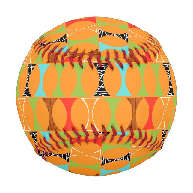 Pelota De Béisbol Patrón Naranja moderno de mediados del siglo XX Bé (Anverso)