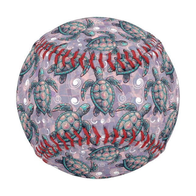 Pelota De Béisbol Patrón oceánico de tortugas marinas (Reverso)