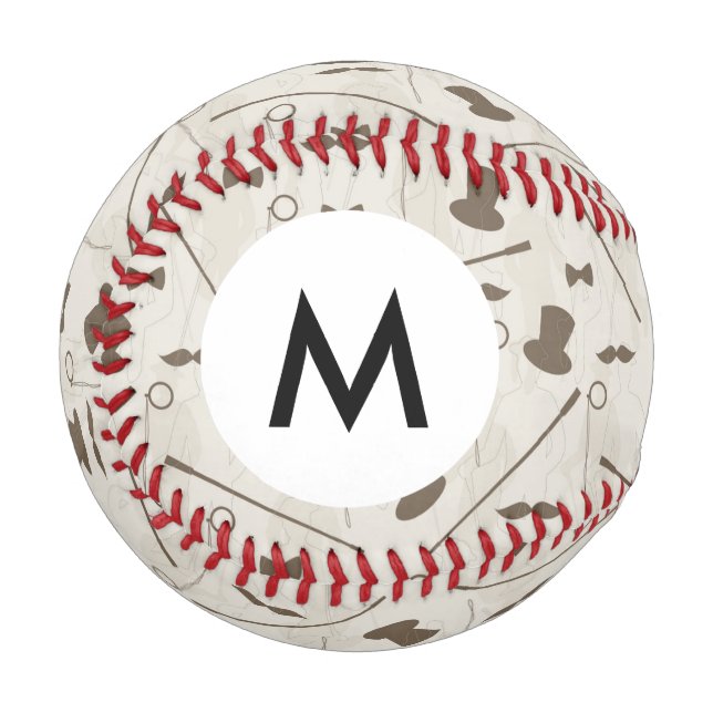 Pelota De Béisbol Patrón retro monograma para hombre 2 (Anverso izquierdo)