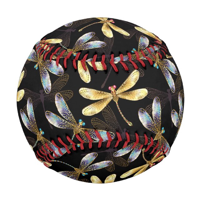 Pelota De Béisbol Patrón sin foco con Dragonflies dorados (Anverso)