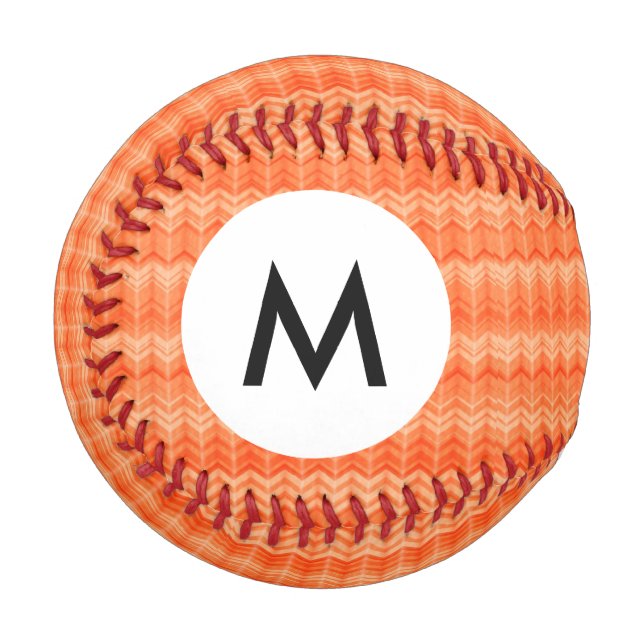 Pelota De Béisbol Patrón textil de zigzag abstracto monograma rojo (Anverso izquierdo)