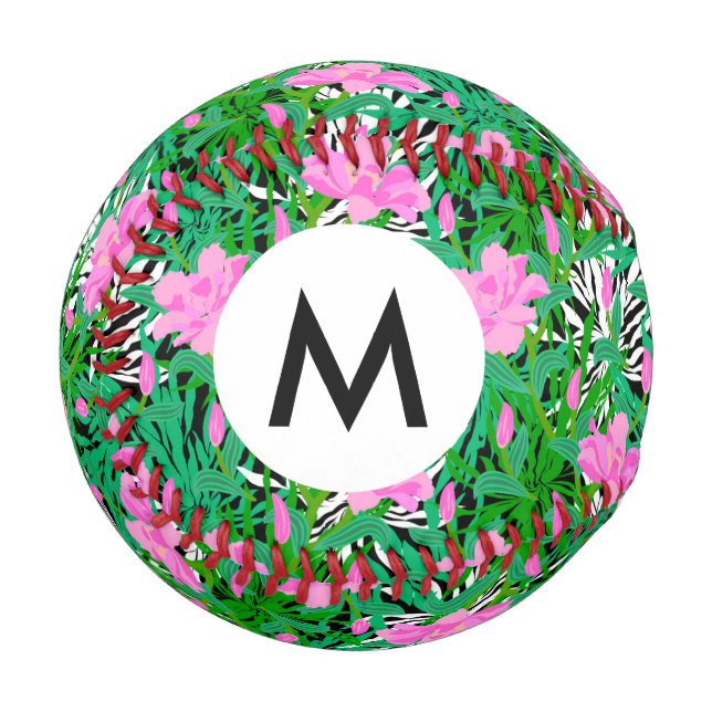 Pelota De Béisbol Patrón tropical con flores de jungla (Anverso izquierdo)