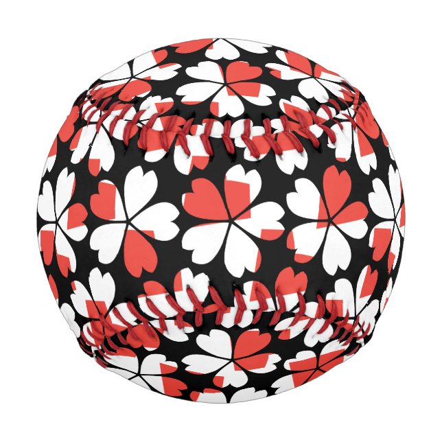 Pelota De Béisbol Patrones de flores blancas rojas lindas (Anverso)