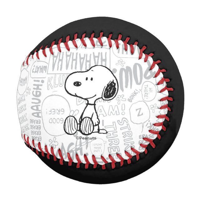 Pelota De Béisbol PEANUTS | Snoopy on Black White Comics (Anverso derecho)