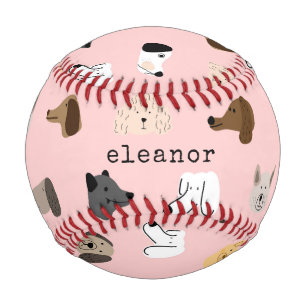 Pelota De Béisbol Perro lindo enfrenta el rosa caprichoso personaliz