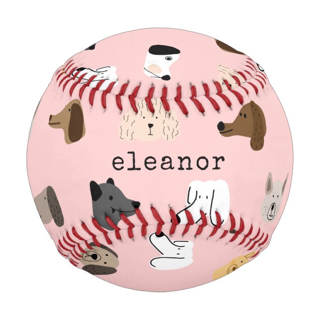 Pelota De Béisbol Perro lindo enfrenta el rosa caprichoso personaliz (Anverso)