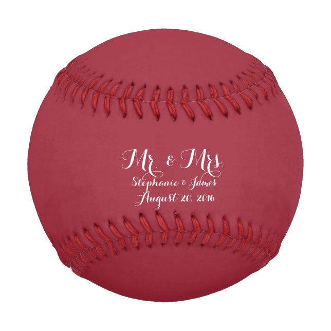 Pelota De Béisbol Personalizable Pareja Maroon Sr. Y Sra. Boda (Anverso)