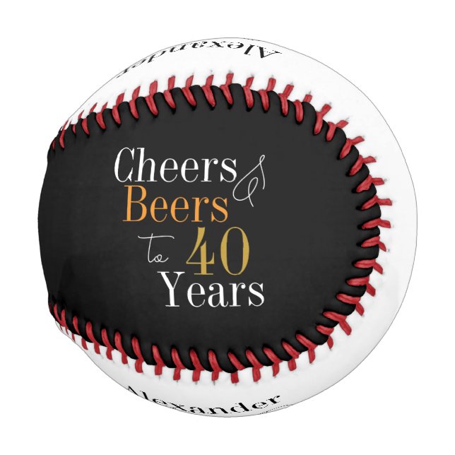 Pelota De Béisbol Personalizado 40 cumpleaños Cheers Beers Black Gol (Anverso derecho)