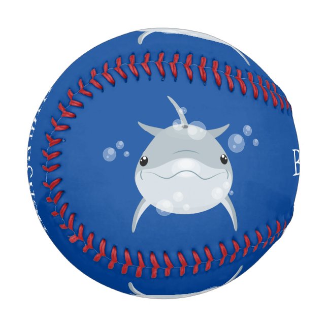 Pelota De Béisbol Personalizado de delfín kawaii feliz (Anverso izquierdo)